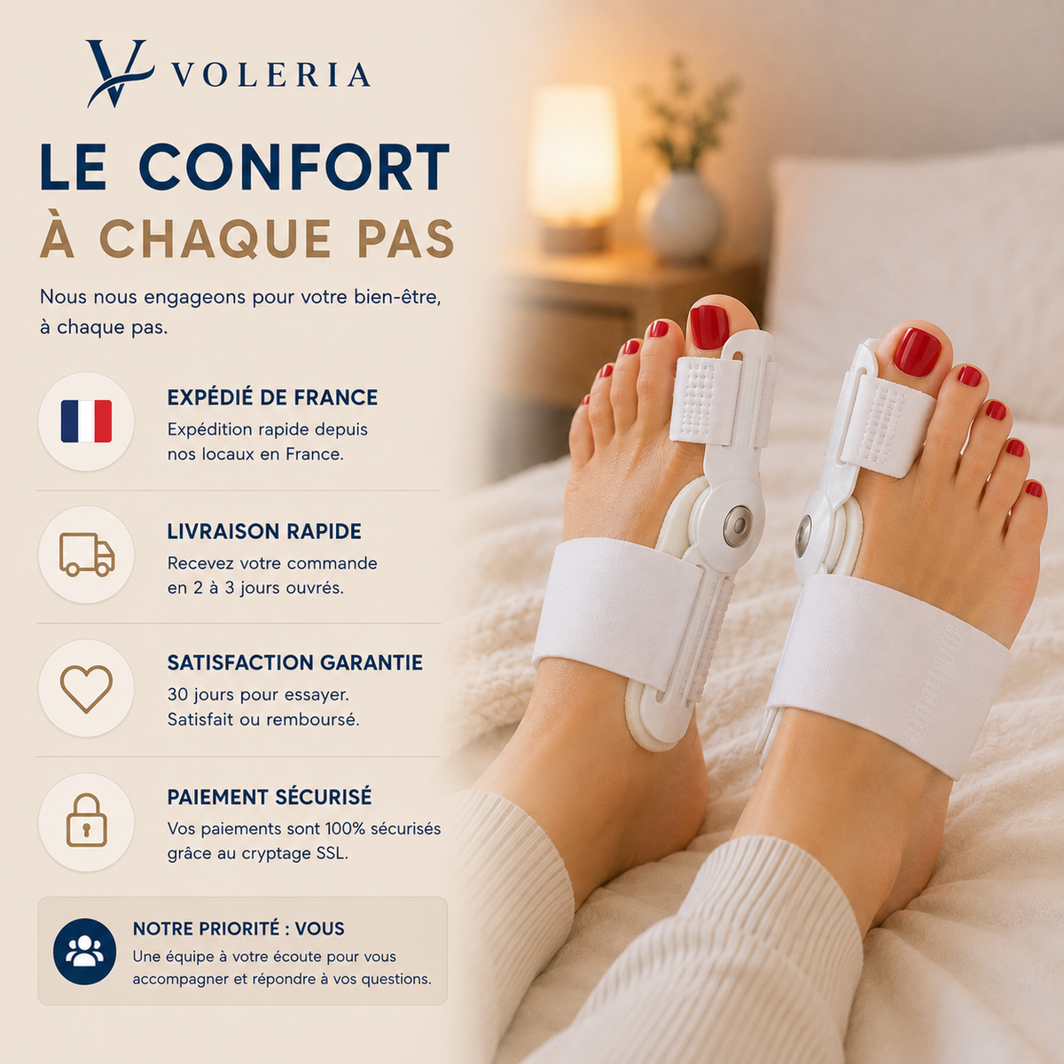 Attelle Hallux Valgus VOLERIA – 2 Correcteur ajustable de nuit