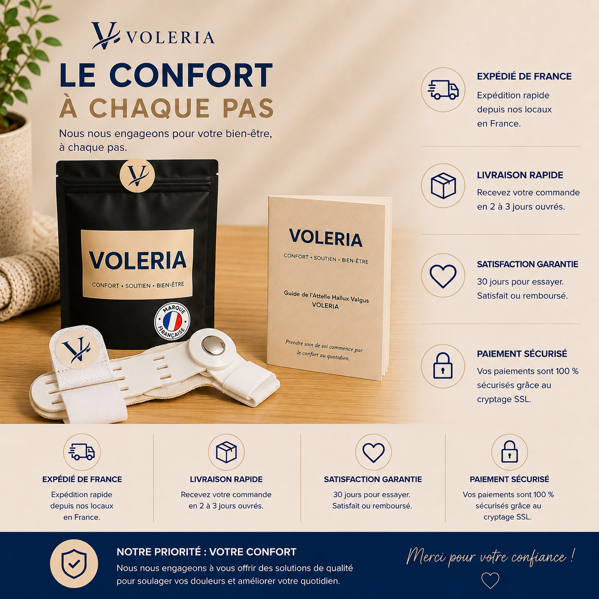 Attelle Hallux Valgus VOLERIA – 2 Correcteur ajustable de nuit