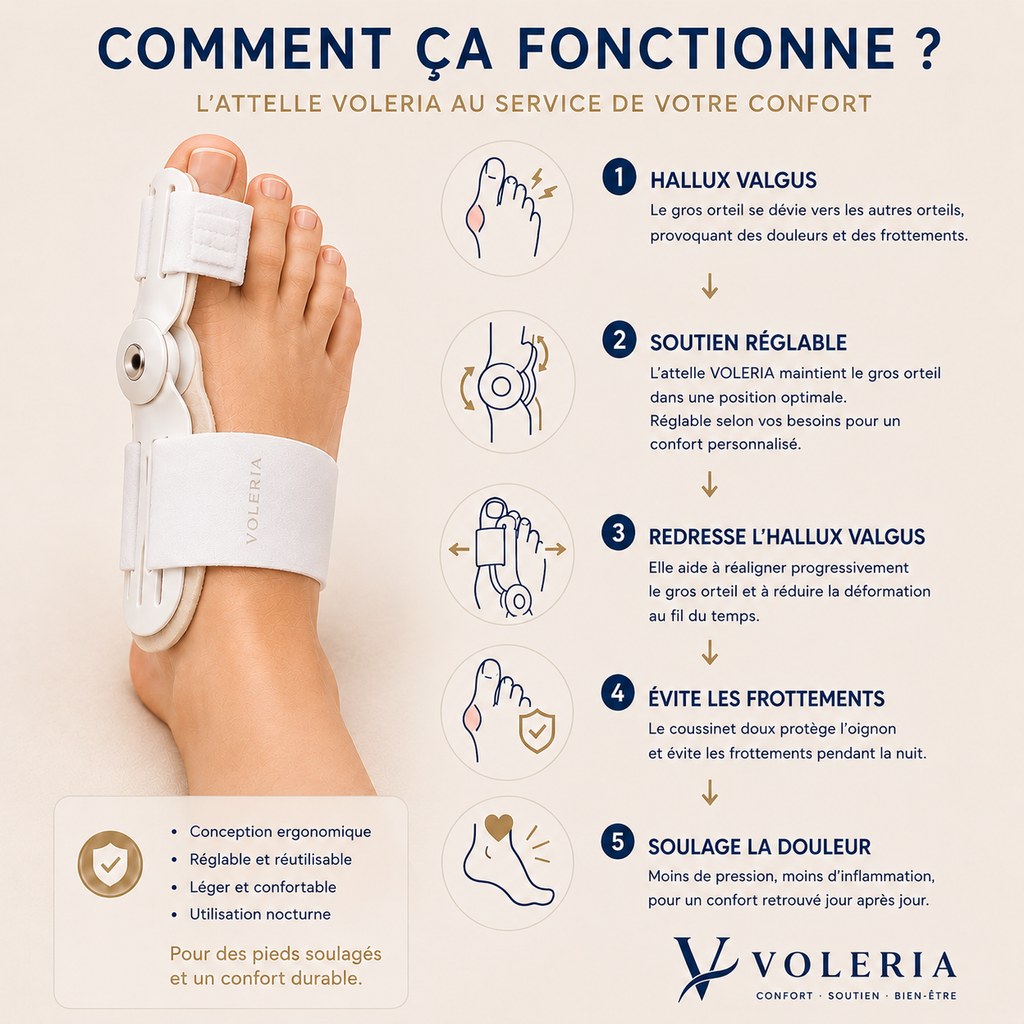 Attelle Hallux Valgus VOLERIA – 2 Correcteur ajustable de nuit