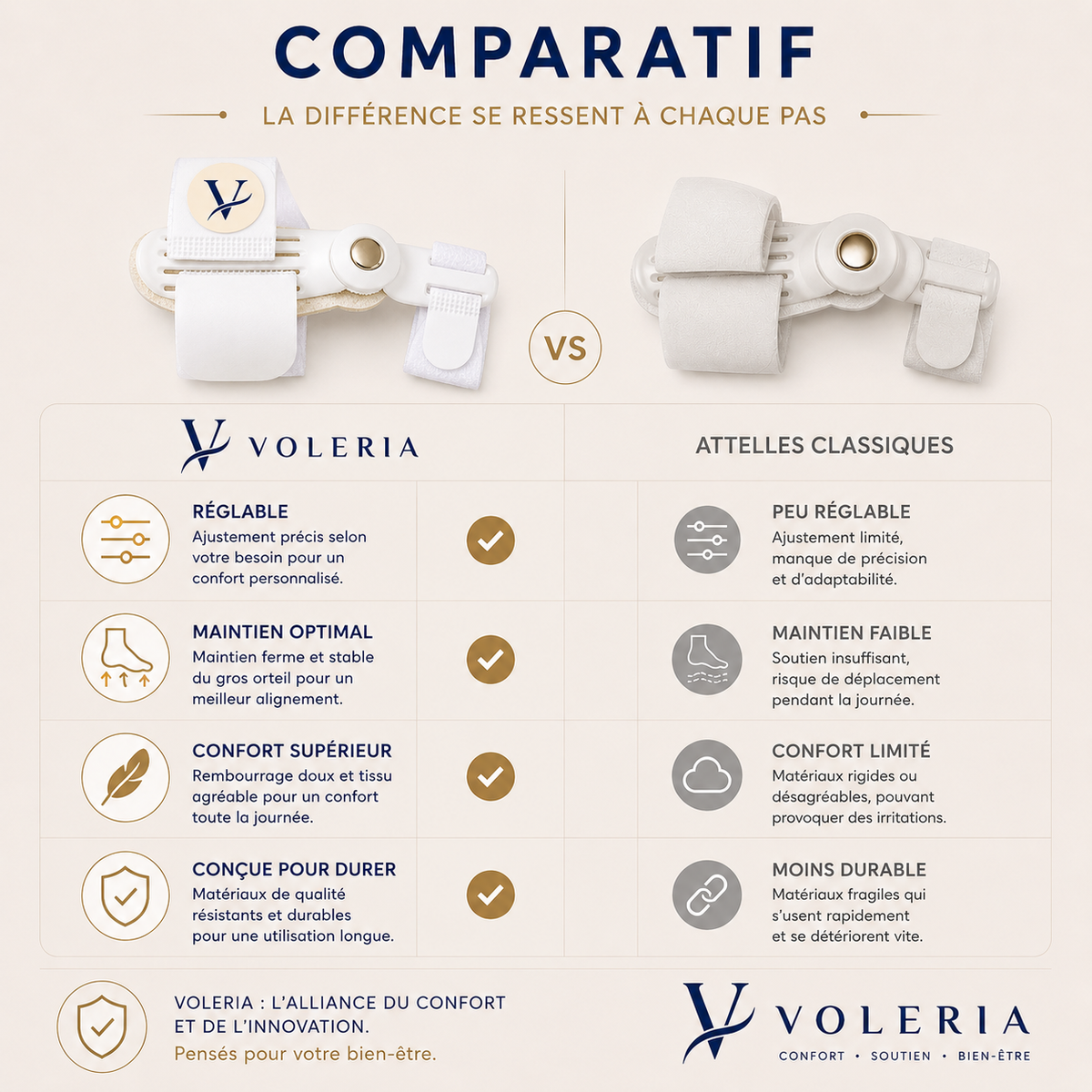Attelle Hallux Valgus VOLERIA – 2 Correcteur ajustable de nuit